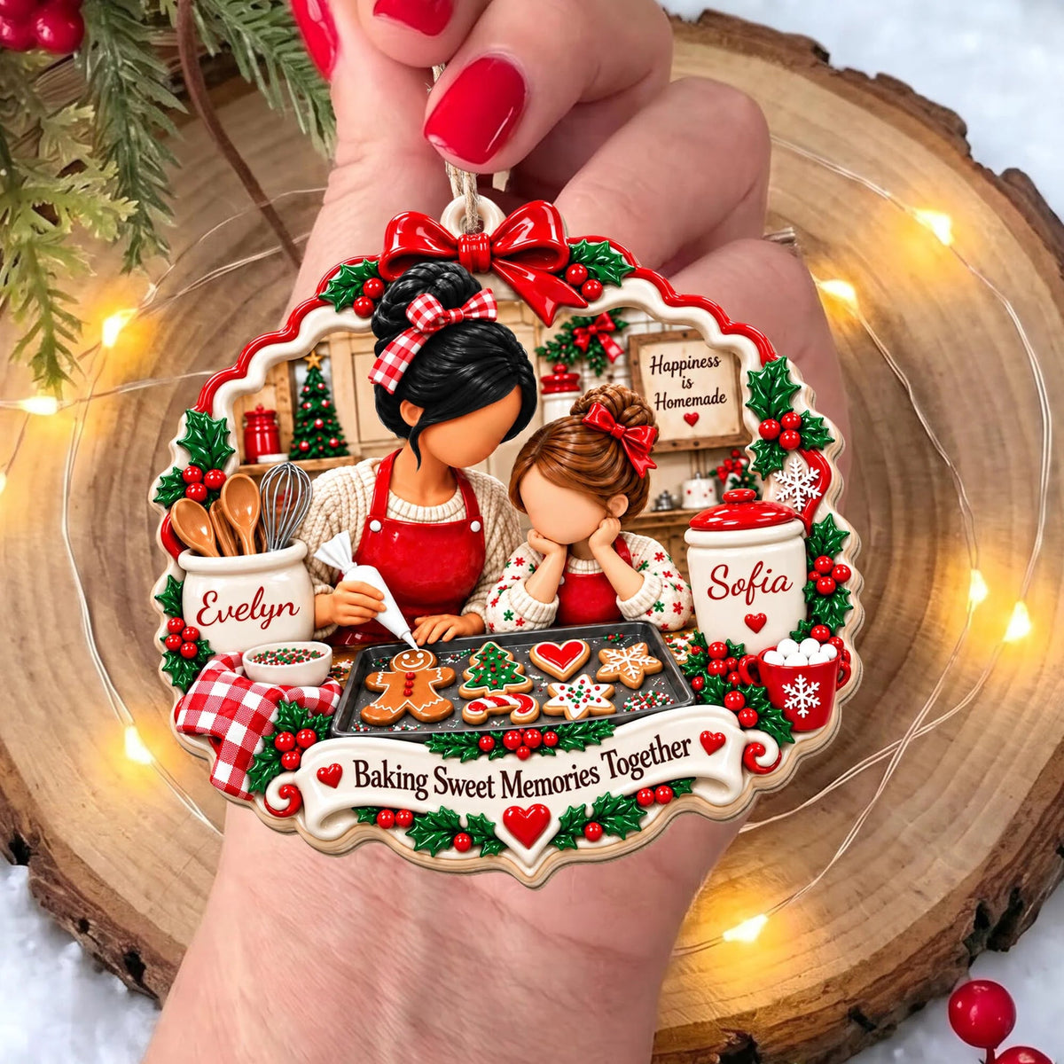 "Baking Sweet Memories Together" Personalized Mother Daughter Wooden Ornament - Custom Christmas Kitchen Keepsake Gift