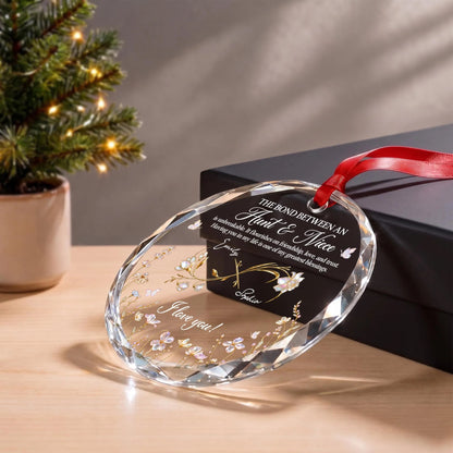 The Bond Between Aunt and Niece Personalized Circle Glass Ornament - Custom Floral Keepsake Christmas Gift