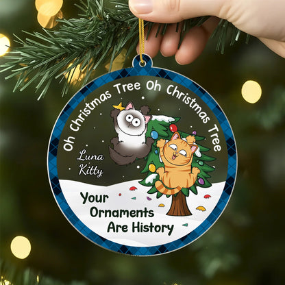 "Your Ornaments Are History" Personalized Cat Acrylic Ornament - Christmas Gift for Cat Lovers