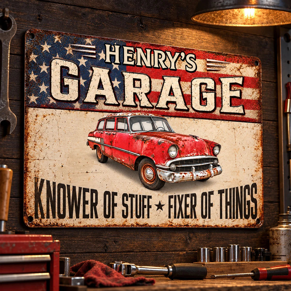 Personalized Knower of Stuff Garage Metal Sign