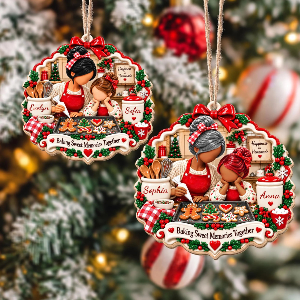 "Baking Sweet Memories Together" Personalized Mother Daughter Wooden Ornament - Custom Christmas Kitchen Keepsake Gift