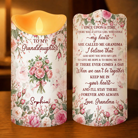 Keep Me In Your Heart Personalized Birth Flower LED Candle - Keepsake Gift for Daughter
