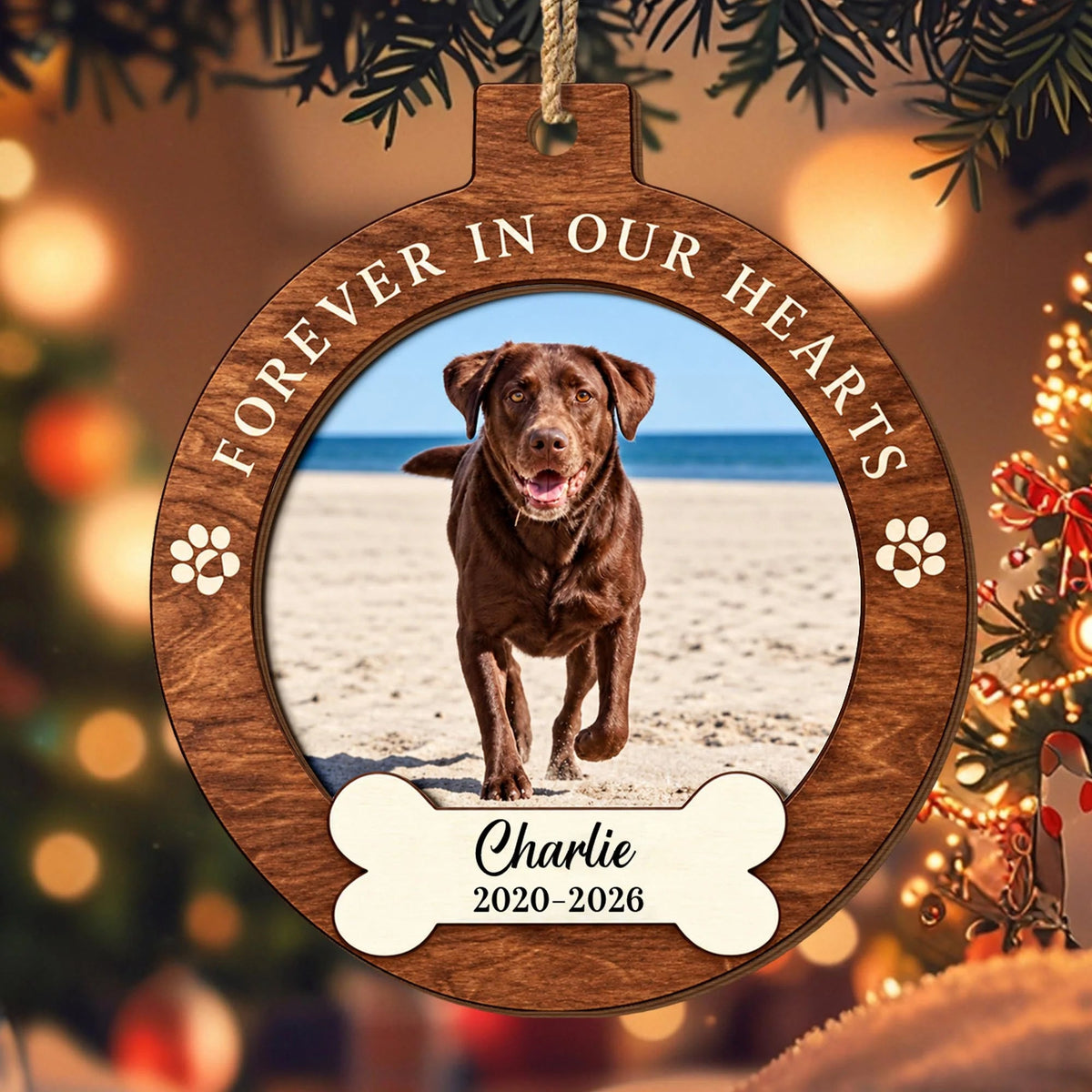 Personalized Dog Photo Memorial Wood Ornament