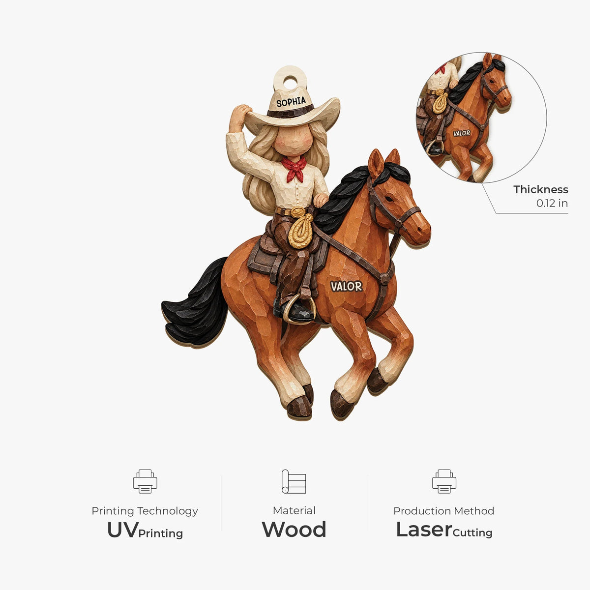 Personalized Cowboy & Cowgirl Horse Wooden Ornament