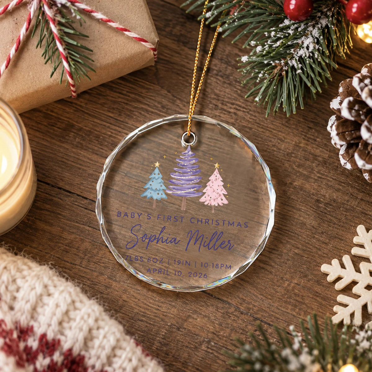 Baby's First Christmas Personalized Glass Ornament - Custom Birth Stats Keepsake Gift