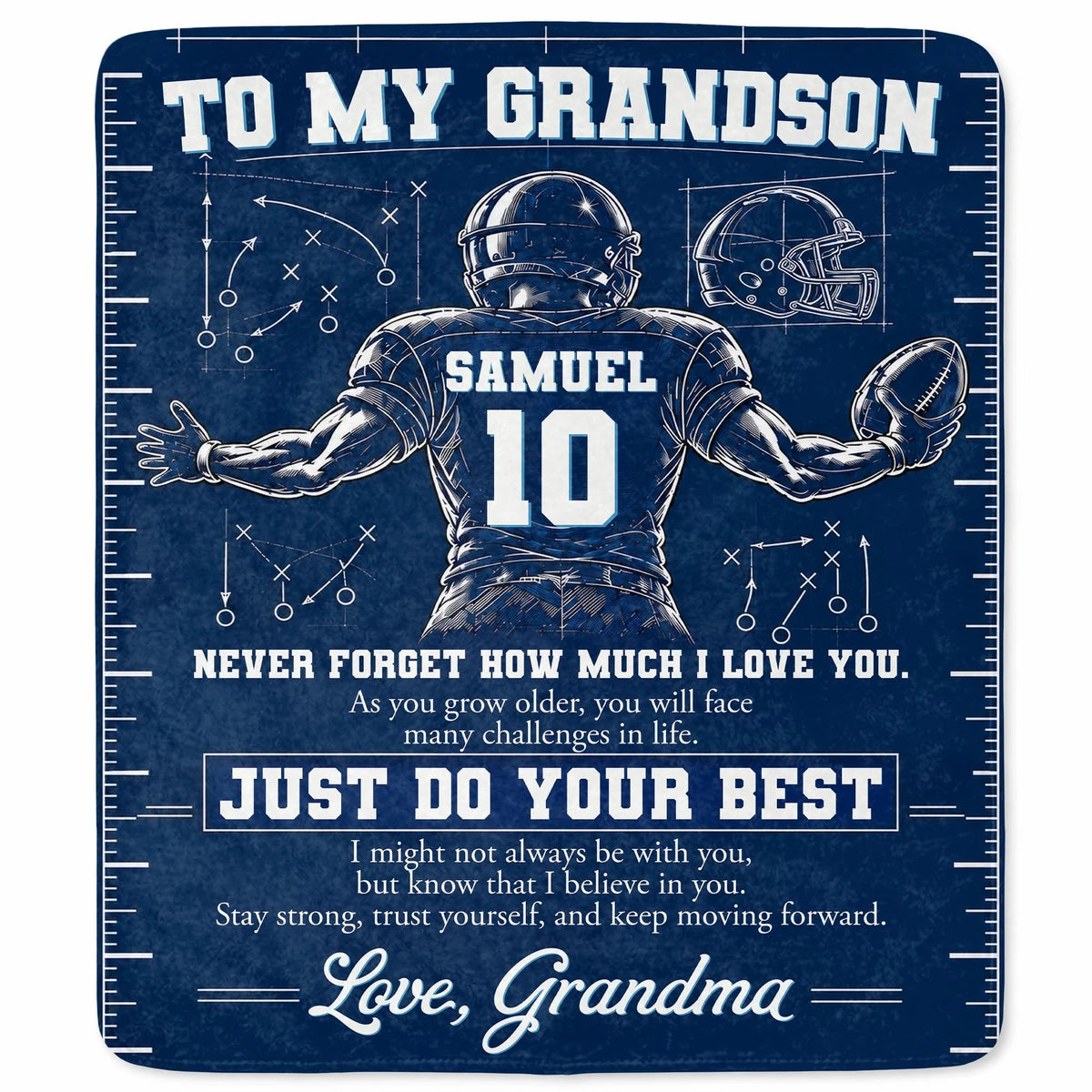 Custom Football Blanket From Grandma For Grandson