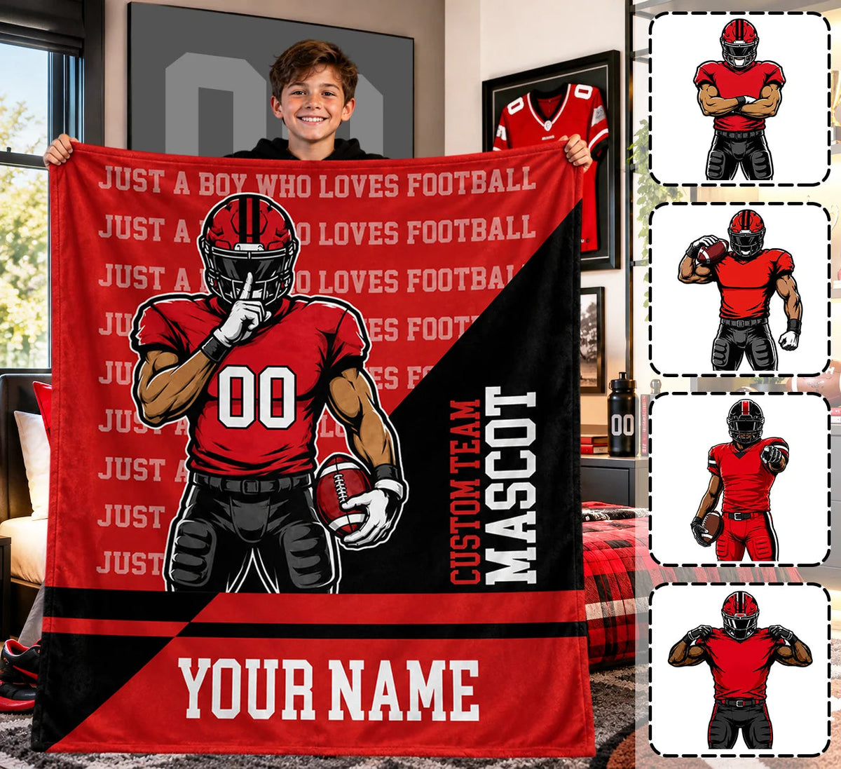 Just A Boy Who Loves Football Personalized Blanket for Boys - Custom Football Throw Gift for Kids