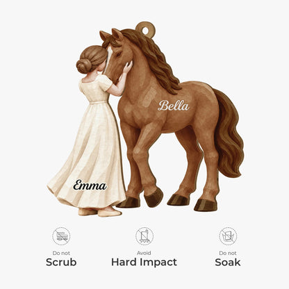 Personalized Girl and Horse Name Wooden Ornament