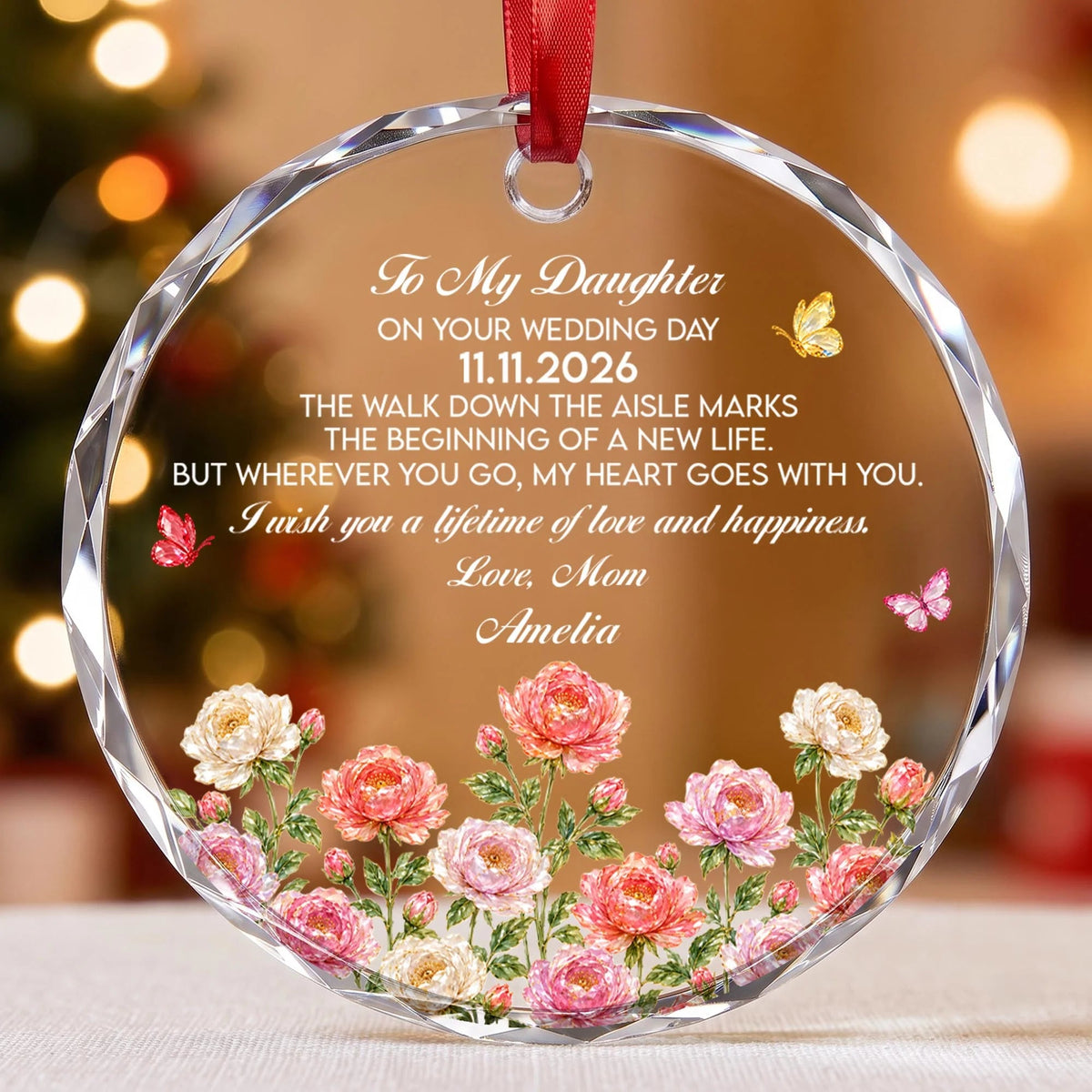 To My Daughter On Your Wedding Day Personalized Glass Ornament - Custom Bridal Keepsake Gift