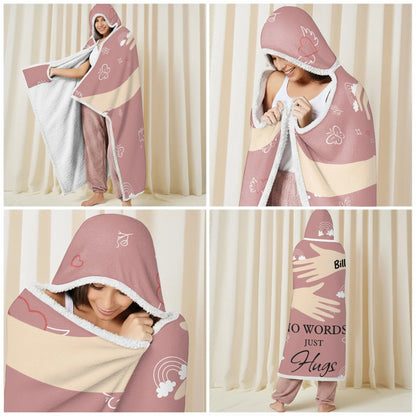 No Words Just Hugs Personalized Blanket with Hood - Custom Memorial Wearable Throw Blanket for Grandma & Family