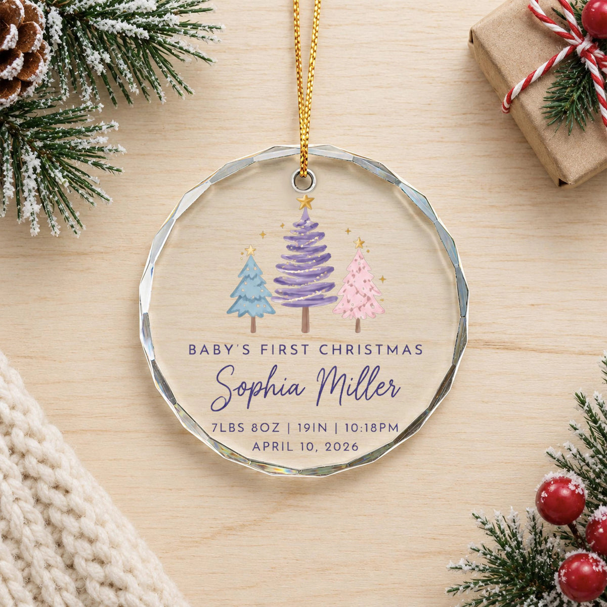 Baby's First Christmas Personalized Glass Ornament - Custom Birth Stats Keepsake Gift