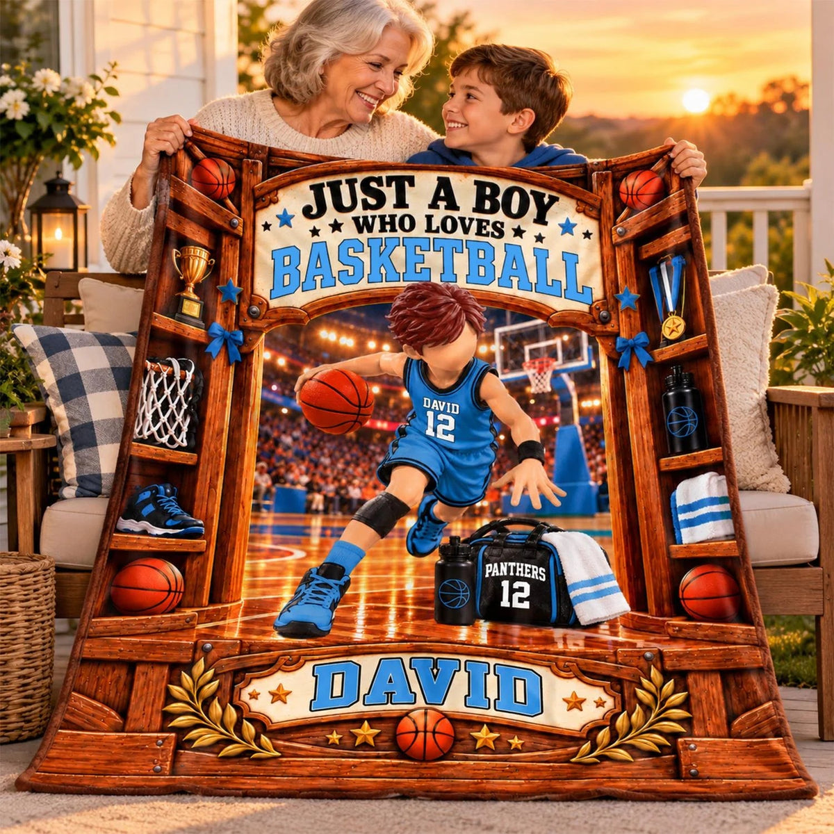 Just A Boy Who Loves Basketball Personalized Blanket - Custom Name Fleece Throw for Son & Basketball Fans