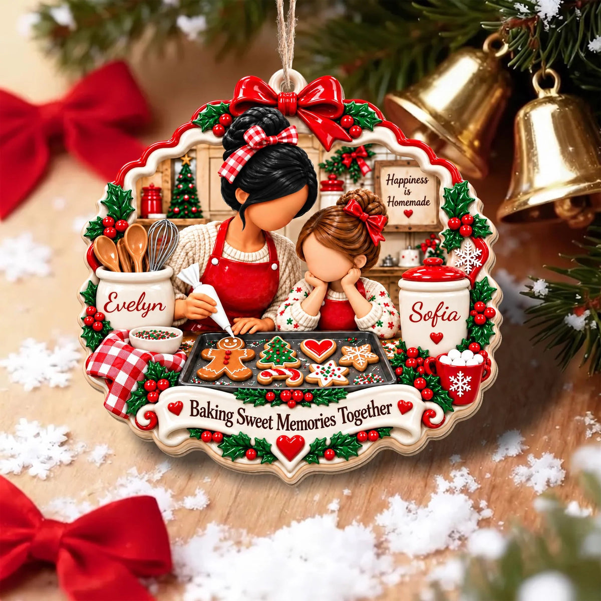 "Baking Sweet Memories Together" Personalized Mother Daughter Wooden Ornament - Custom Christmas Kitchen Keepsake Gift