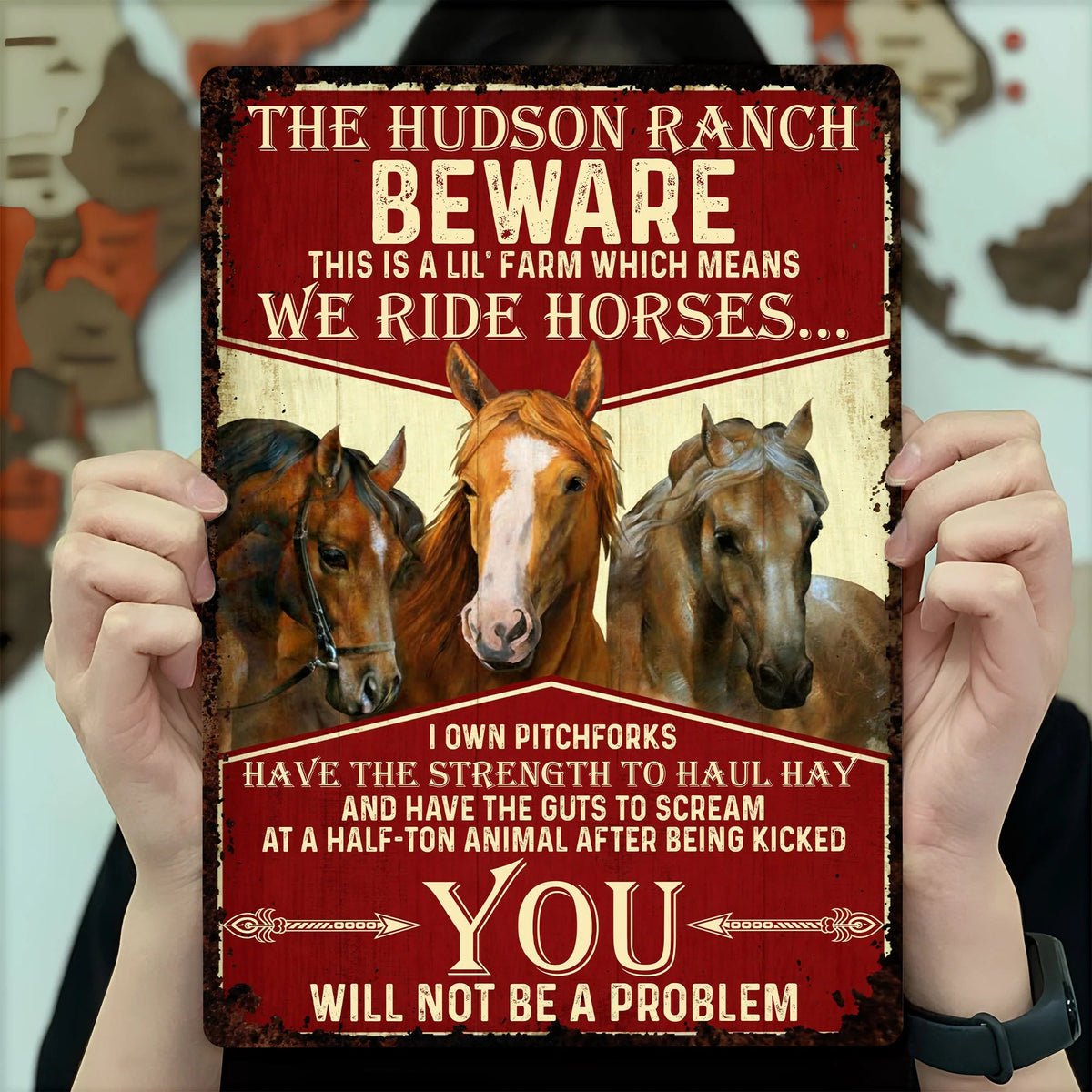 Beware We Ride Horses Custom Metal Sign - Funny Personalized Farm Wall Decor for Horse Lovers