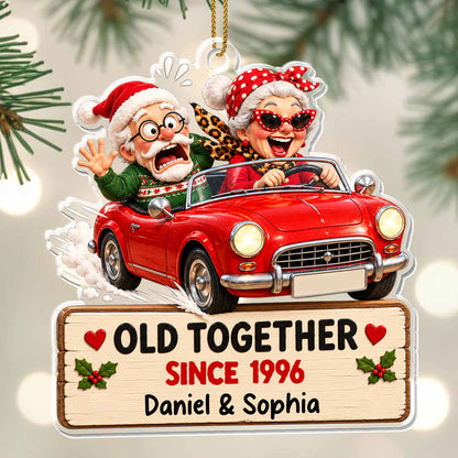 Old Together Since Red Car Personalized Acrylic Ornament - Christmas Anniversary Gift for Couples