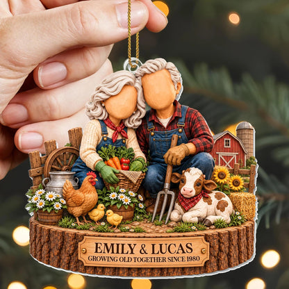 Growing Old Together Personalized Acrylic Ornament - Custom Anniversary & Christmas Gift for Farmer Couples