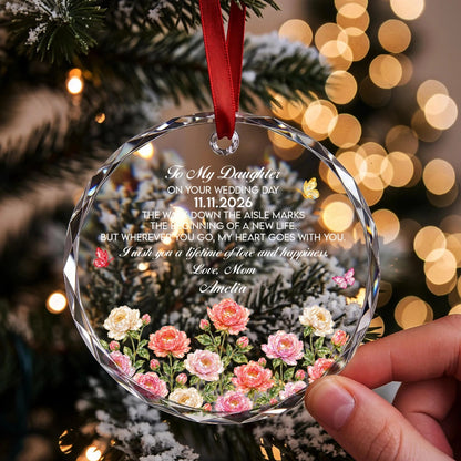 To My Daughter On Your Wedding Day Personalized Glass Ornament - Custom Bridal Keepsake Gift