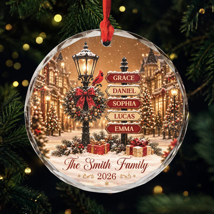 Custom Family Name Signpost Glass Ornament - Personalized Christmas Keepsake Gift