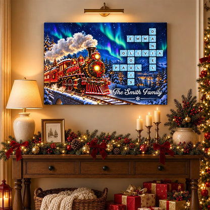 Personalized Christmas Train Crossword Canvas Poster
