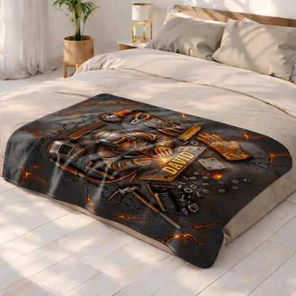 Personalized Hardworking Welder In Action Throw Blanket
