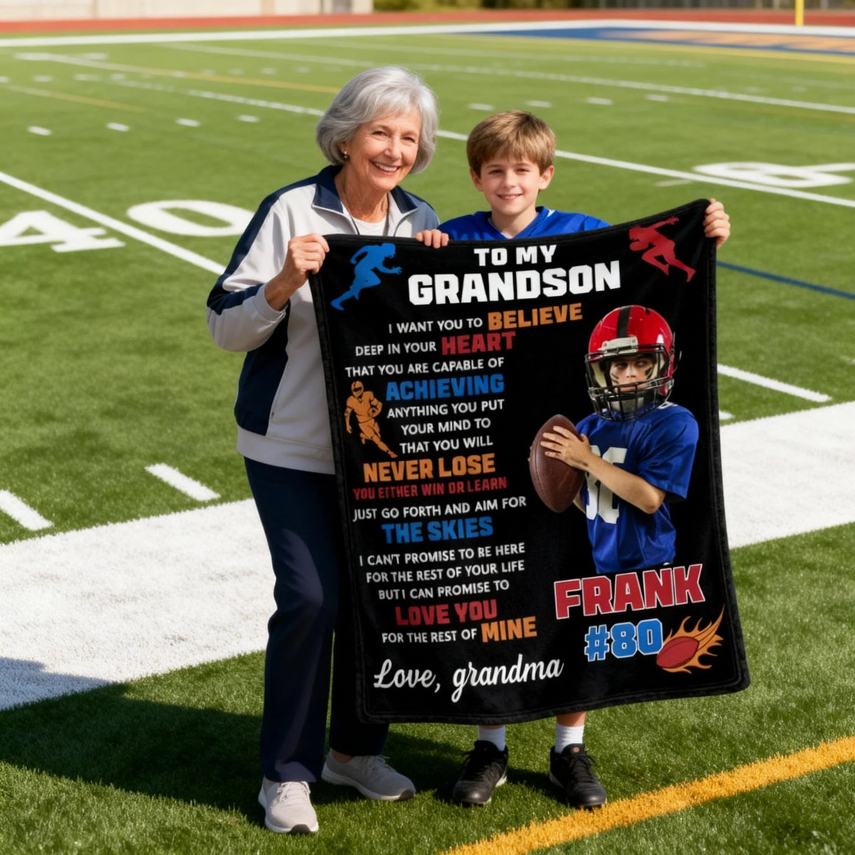 To My Son Personalized Football Blanket - Custom Photo Name & Number Game Day Gift