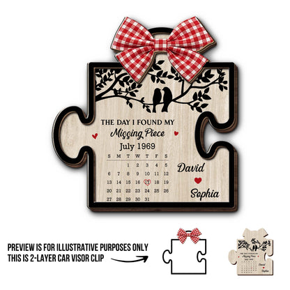 "The Day I Found My Missing Piece" Personalized Car Visor Clip - Anniversary Gift for Couples