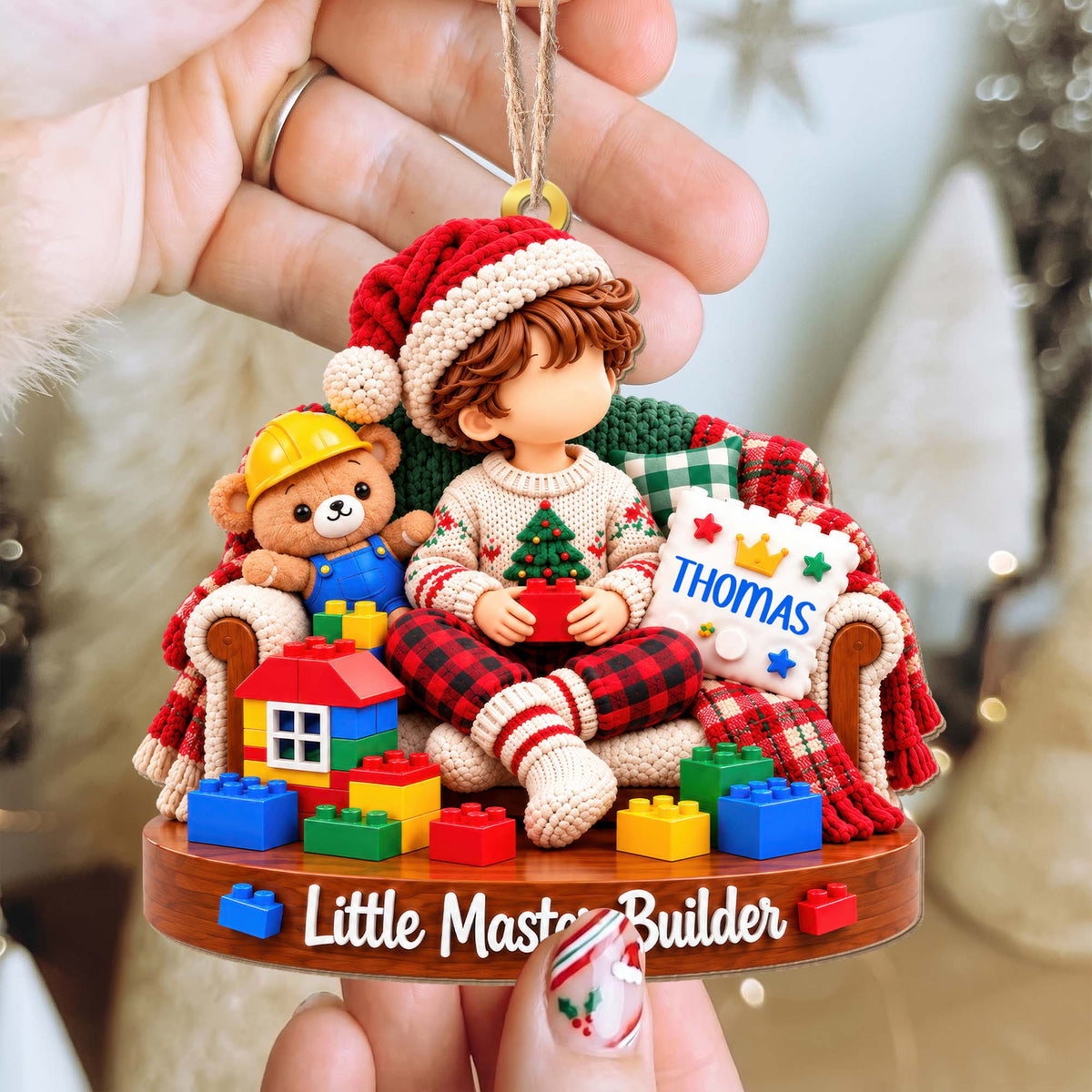 Little Master Builder Personalized Wood Ornament - Son Grandson Christmas Gift