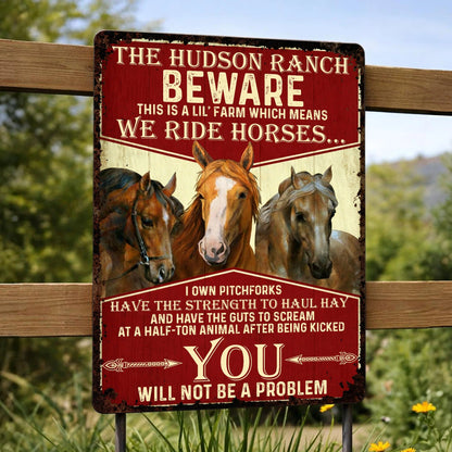 Beware We Ride Horses Custom Metal Sign - Funny Personalized Farm Wall Decor for Horse Lovers