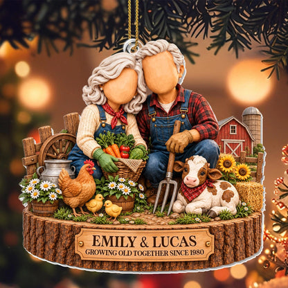 Growing Old Together Personalized Acrylic Ornament - Custom Anniversary & Christmas Gift for Farmer Couples