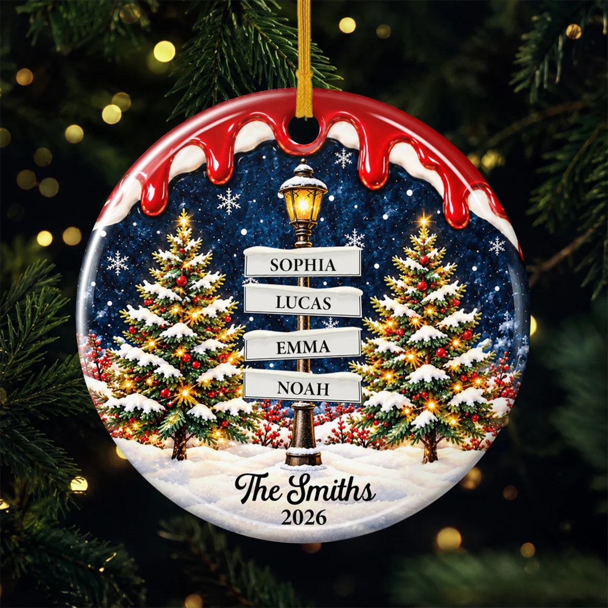 Family Name Signpost Personalized Ceramic Ornament- Custom Christmas Holiday Decor