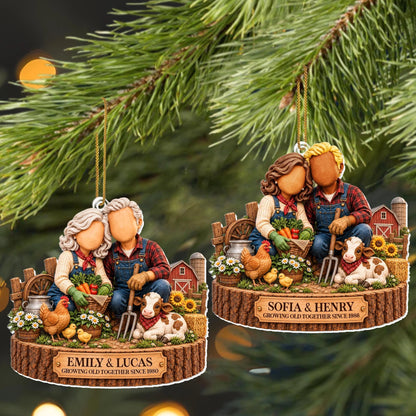 Growing Old Together Personalized Acrylic Ornament - Custom Anniversary & Christmas Gift for Farmer Couples