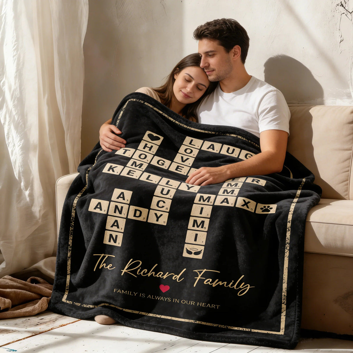 Personalized Crossword Scrabble Tile Family Names Fleece Blanket