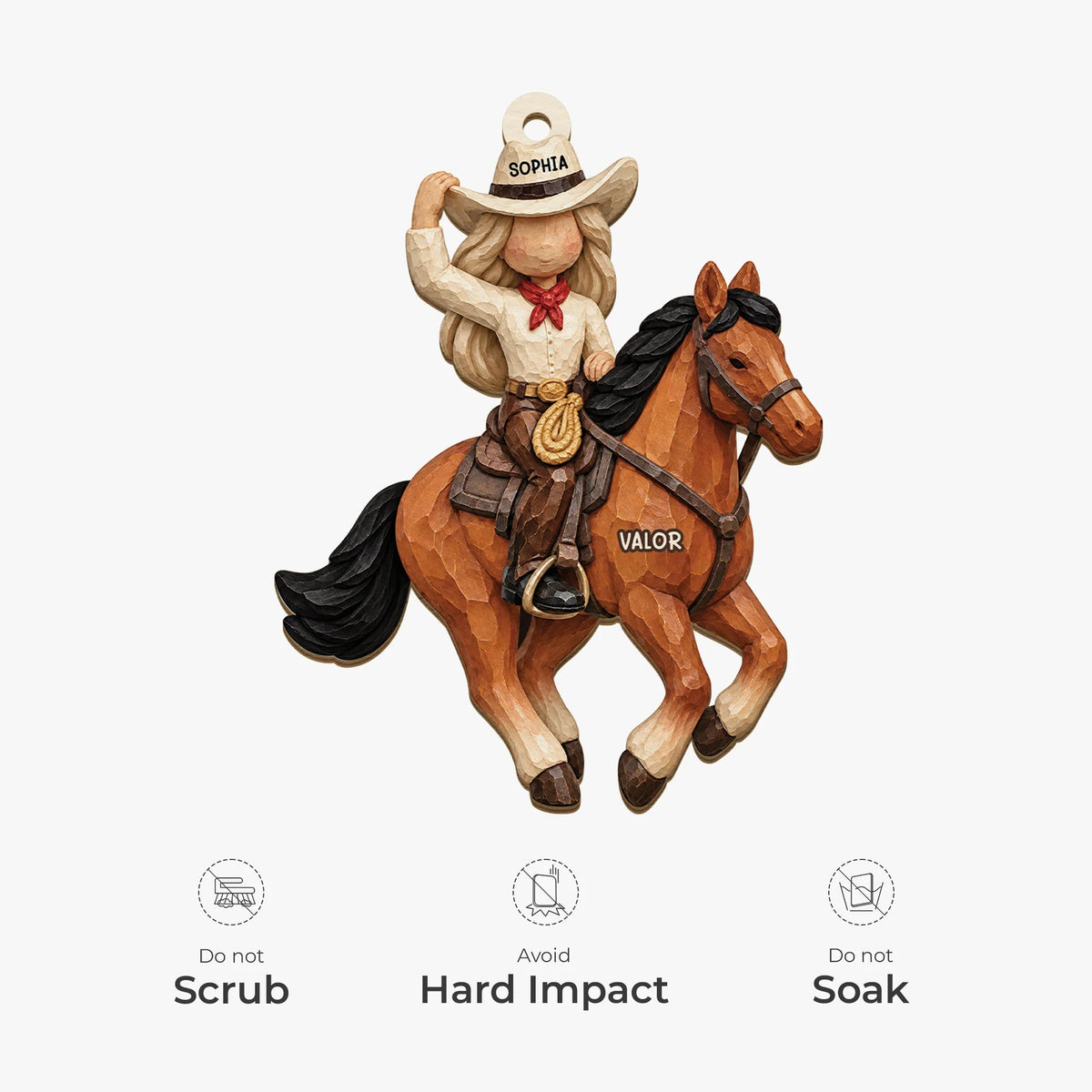 Personalized Cowboy & Cowgirl Horse Wooden Ornament