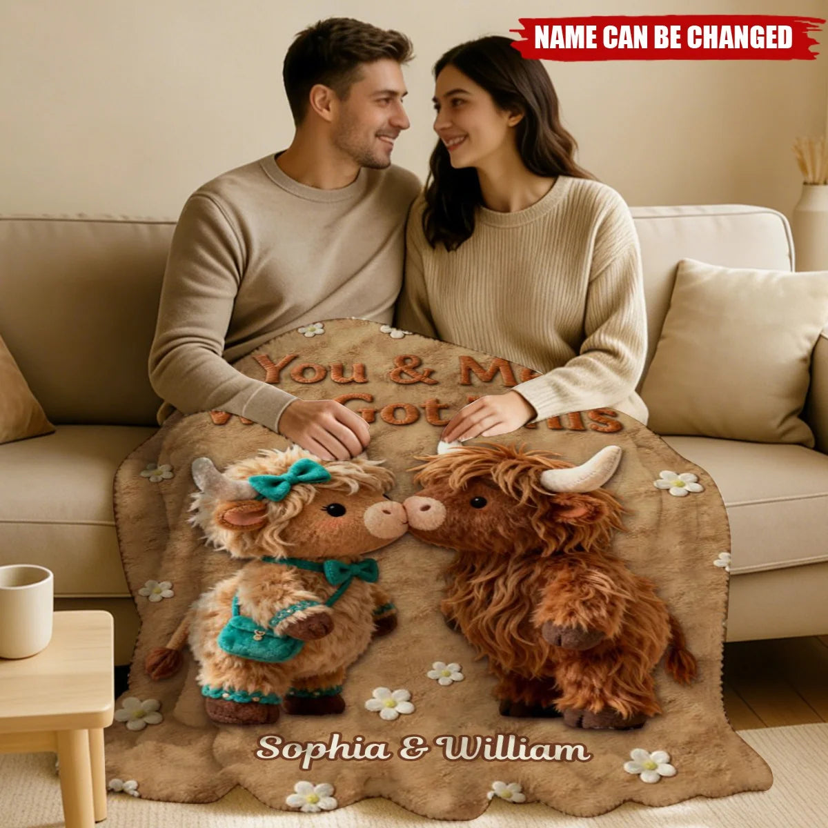 You & Me We Got This Personalized Highland Cow Blanket - Custom Anniversary Couple Gift