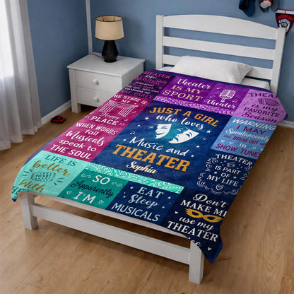 Personalized Just a Girl Who Loves Music and Theater Blanket
