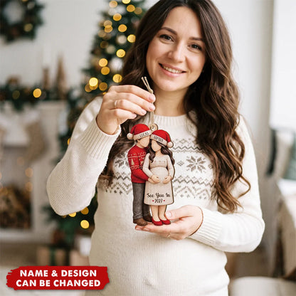 Personalized Expecting Couple Baby Bump Wooden Ornament