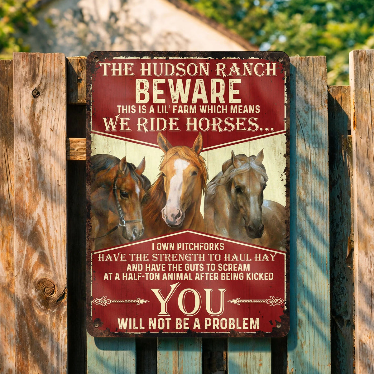 Beware We Ride Horses Custom Metal Sign - Funny Personalized Farm Wall Decor for Horse Lovers