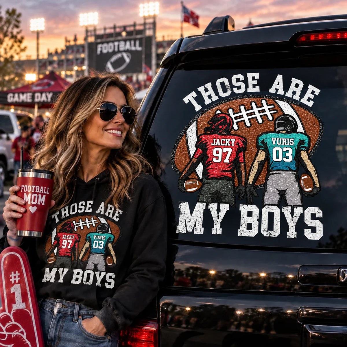 Personalized Those Are My Boys Football Car Decal