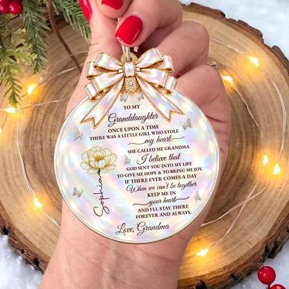 "Once Upon A Time Stole My Heart" Personalized Granddaughter Wooden Ornament - Custom Birth Month Flower Christmas Gift