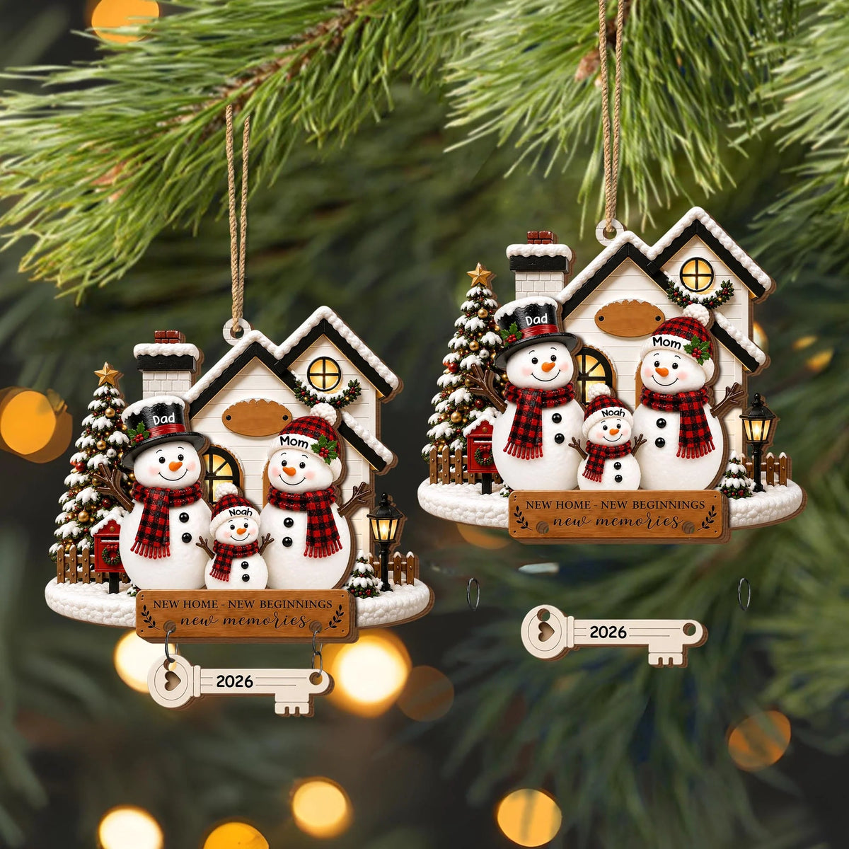 "New Home - New Beginnings, New Memories" Personalized Wooden Ornament - Christmas Gift for Family