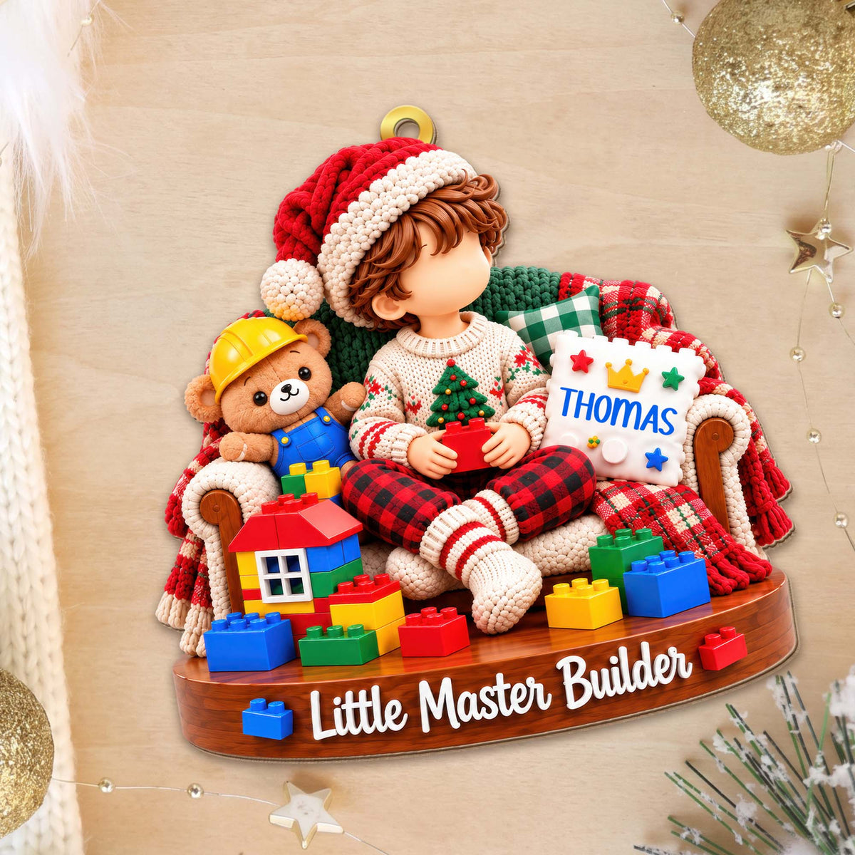 Little Master Builder Personalized Wood Ornament - Son Grandson Christmas Gift