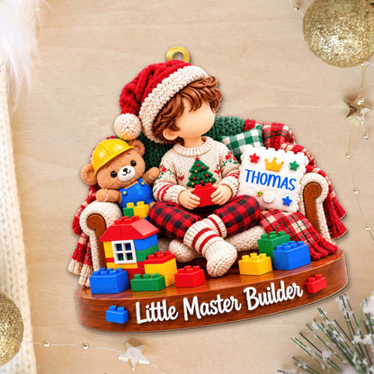 Little Master Builder Personalized Wood Ornament - Son Grandson Christmas Gift