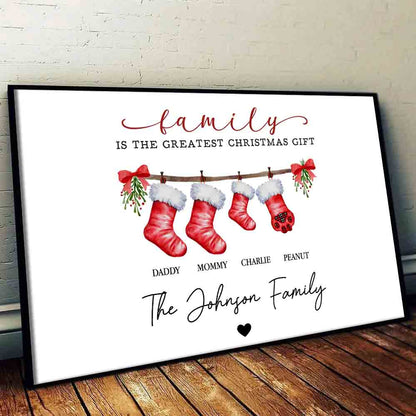 "Family Is The Greatest Christmas Gift" Personalized Canvas / Poster - Holiday Keepsake Wall Art for Mom and Dad