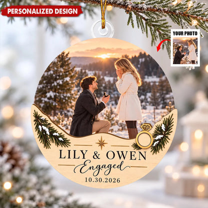 Custom Photo Engaged Christmas Ornament - Personalized Acrylic Keepsake for Couples