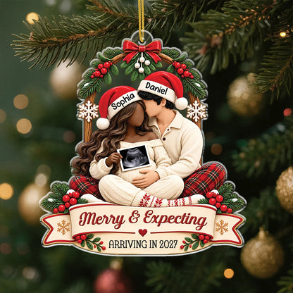 Personalized Merry And Expecting Baby Ultrasound Acrylic Ornament