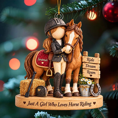 Personalized Girl Who Loves Horse Riding Acrylic Ornament