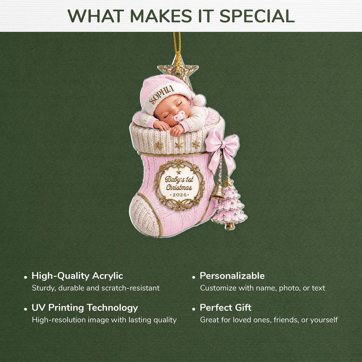 Personalized Baby First Christmas Stocking Acrylic Ornament