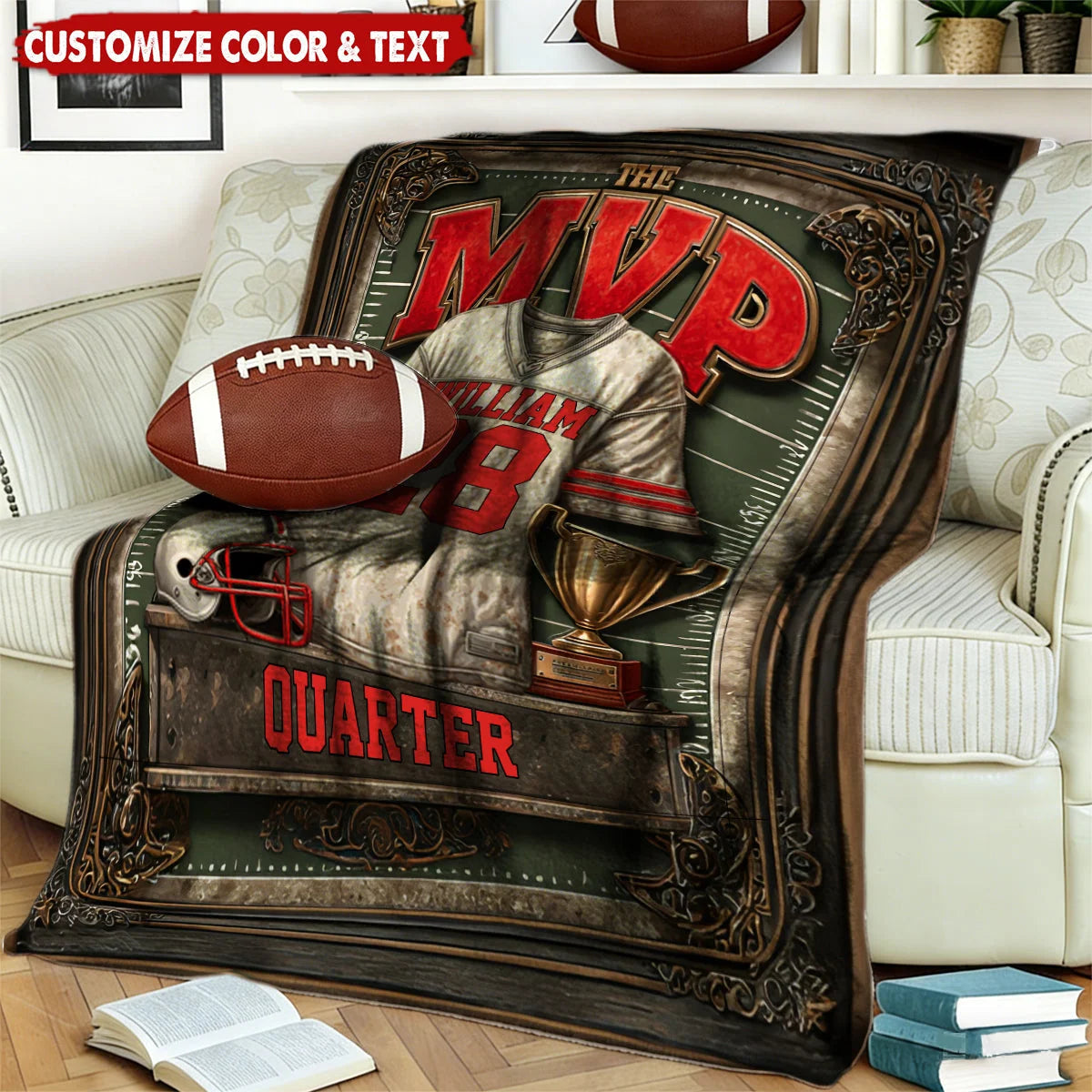 Personalized The MVP Football Jersey Custom Name Fleece Blanket