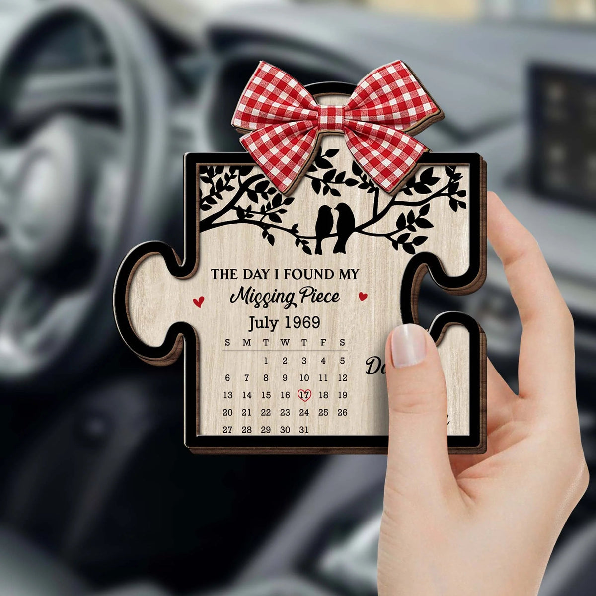 "The Day I Found My Missing Piece" Personalized Car Visor Clip - Anniversary Gift for Couples