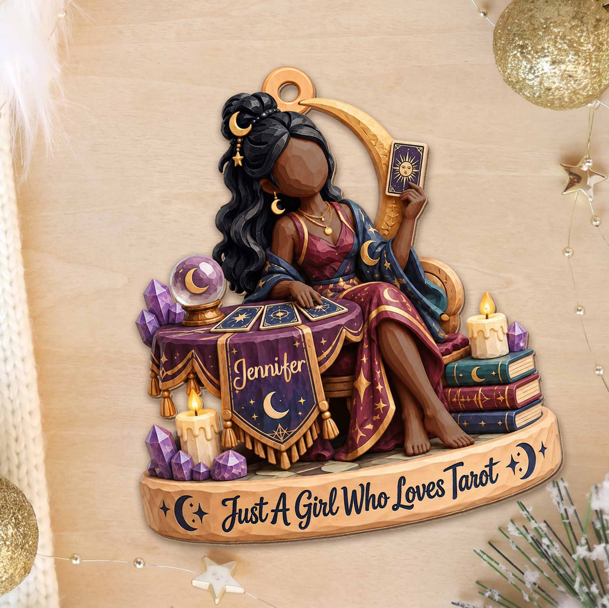 Just A Girl Who Loves Tarot Personalized Wood Ornament - Bestie, Witchy Christmas Keepsake Gift